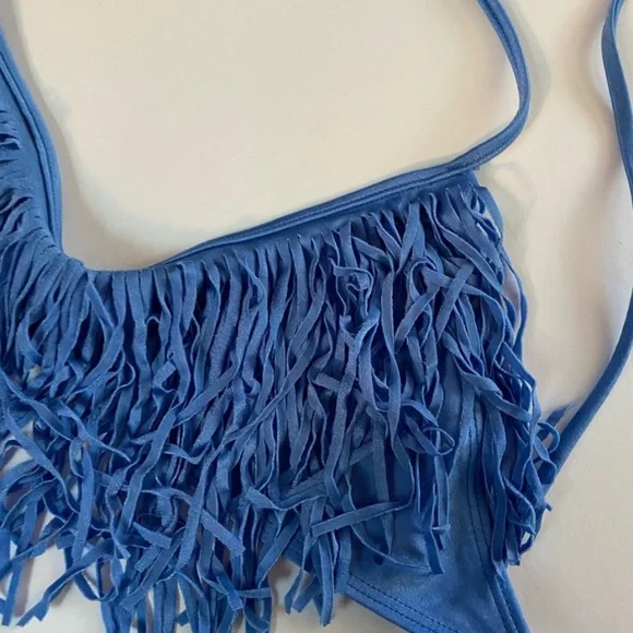 Luli Fama Fringe Bikini Top Blue small - Picture 2 of 5